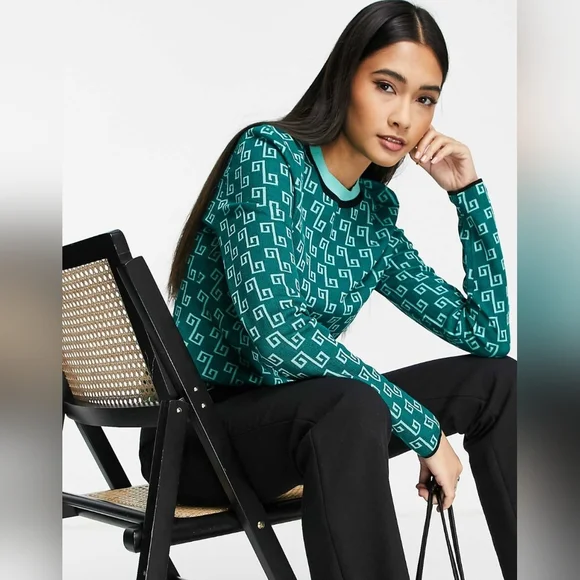 NWT & Other Stories Stockholm Atelier Geometric Pattern Green Sweater Size XS - Picture 1 of 7